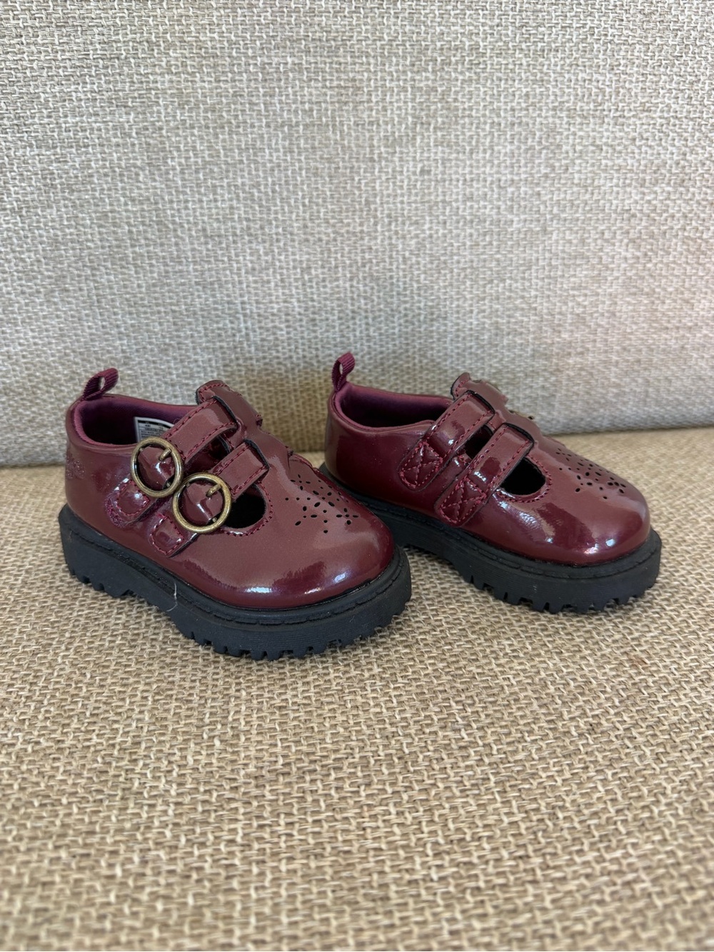 OshKosh B'gosh Burgundy Patent Double-Buckle Mary Janes